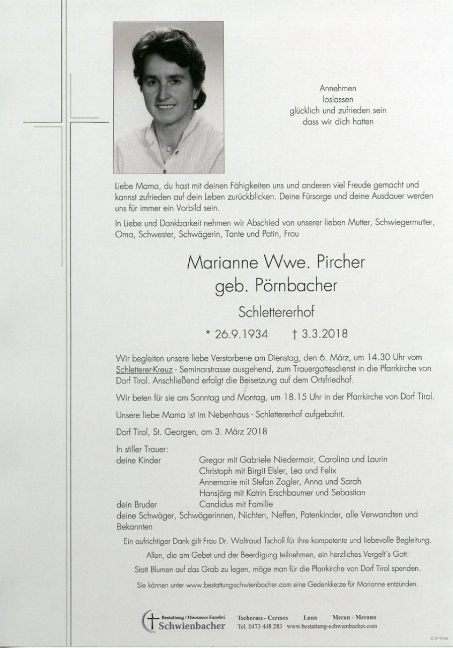 Parte: Marianne Wwe. Pircher geb. Pörnbacher