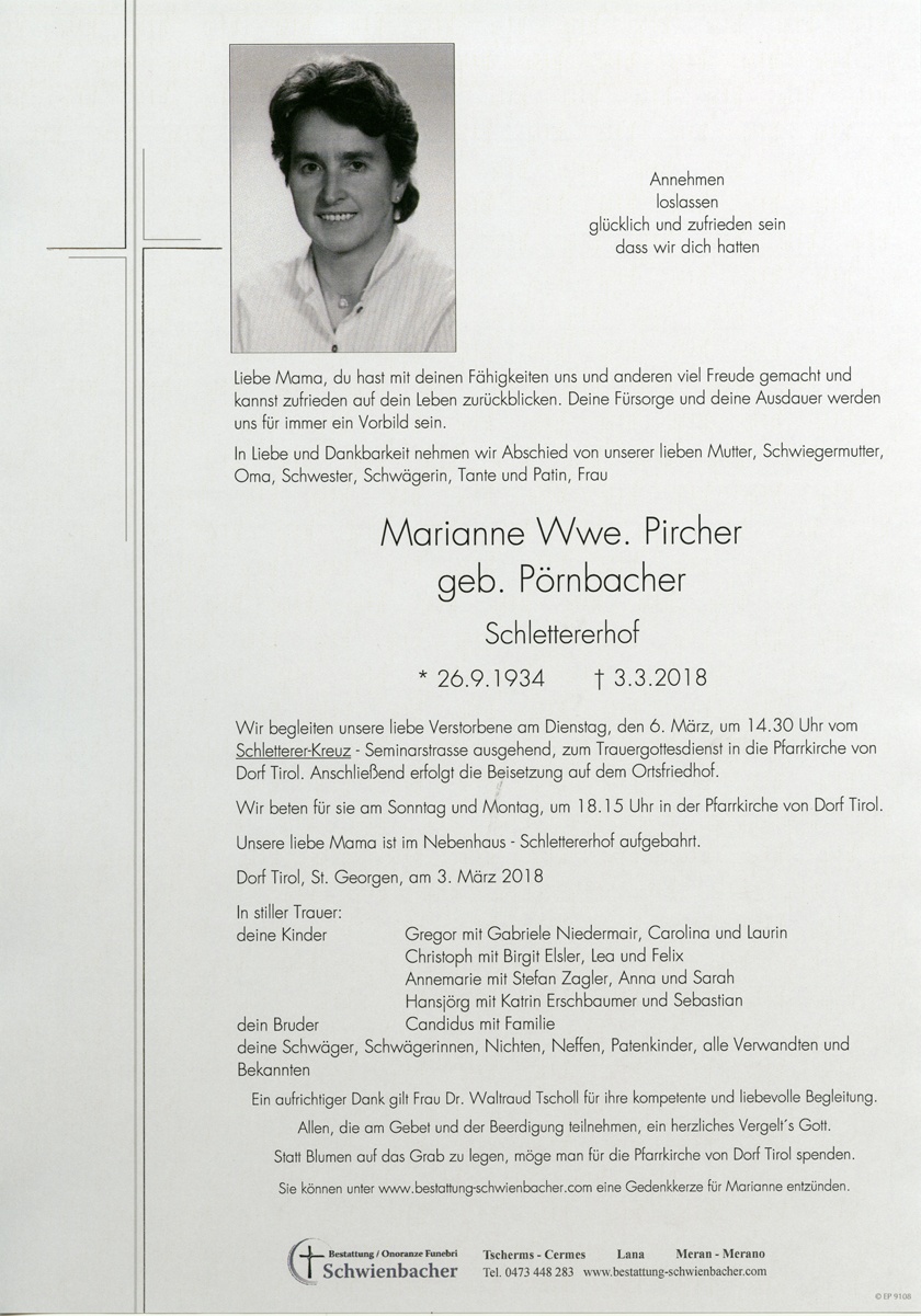 Parte: Marianne Wwe. Pircher geb. Pörnbacher 