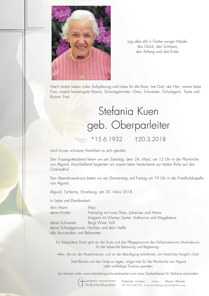 Parte: Stefania Kuen geb. Oberparleiter 