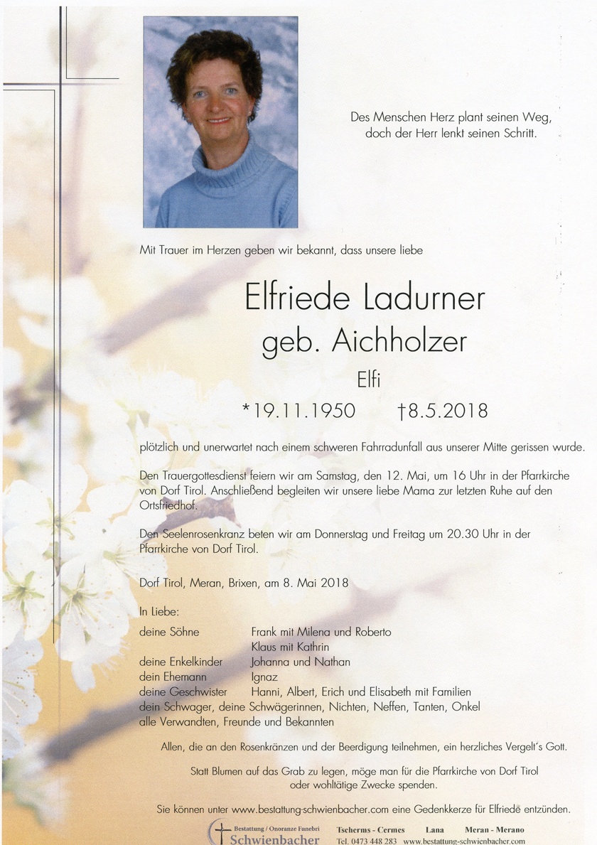 Parte: Elfriede Ladurner geb. Aichholzer 