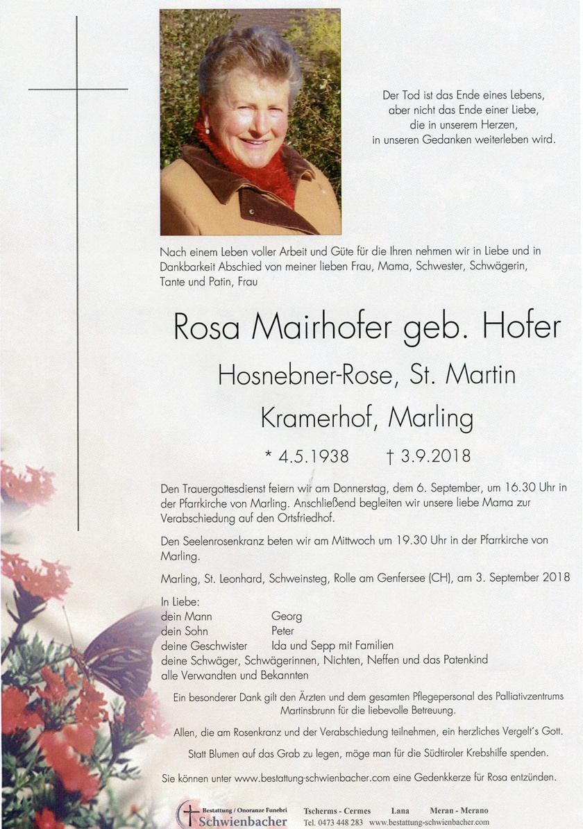 Parte: Rosa Mairhofer geb. Hofer 