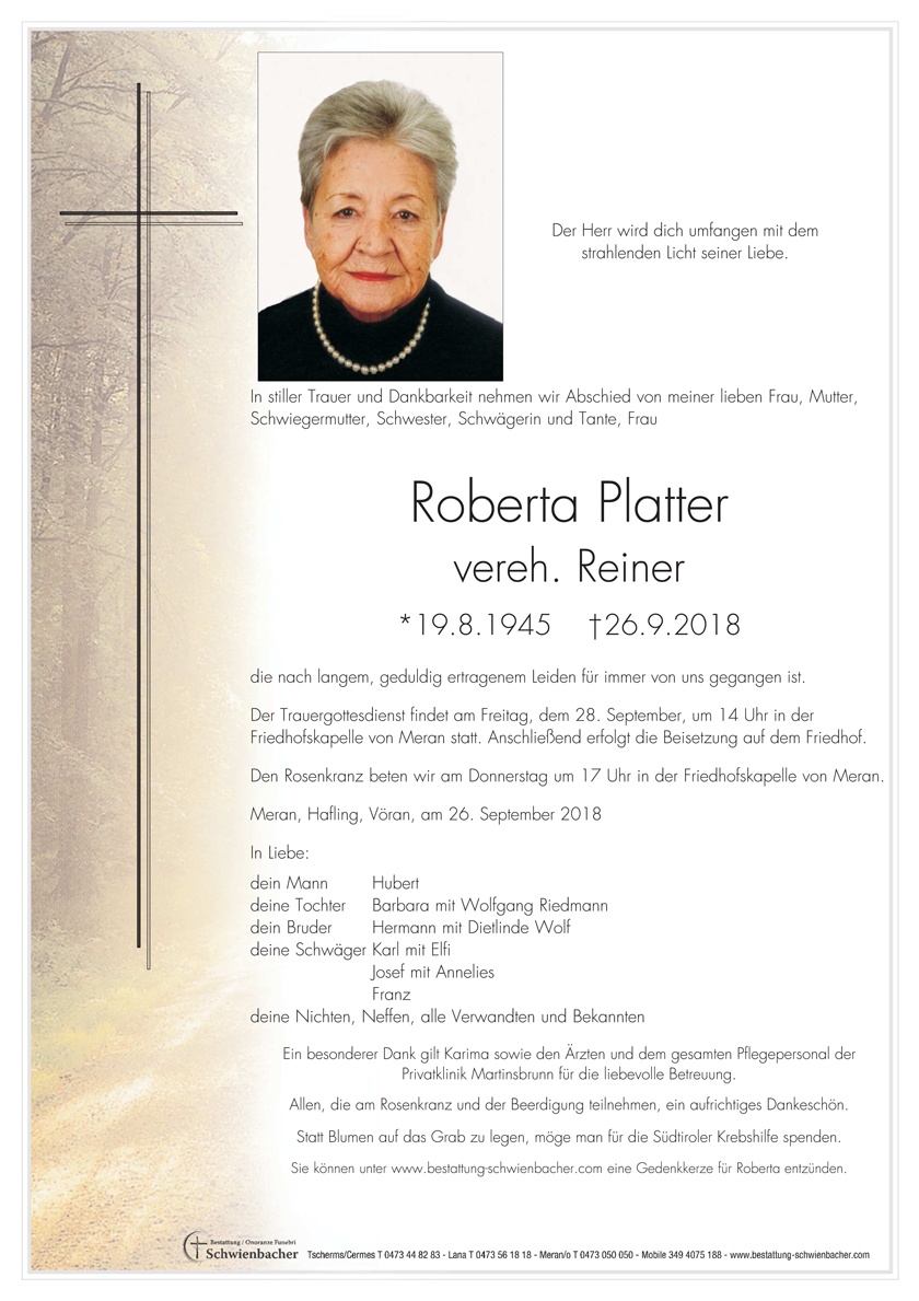 Parte: Roberta Platter vereh. Reiner 