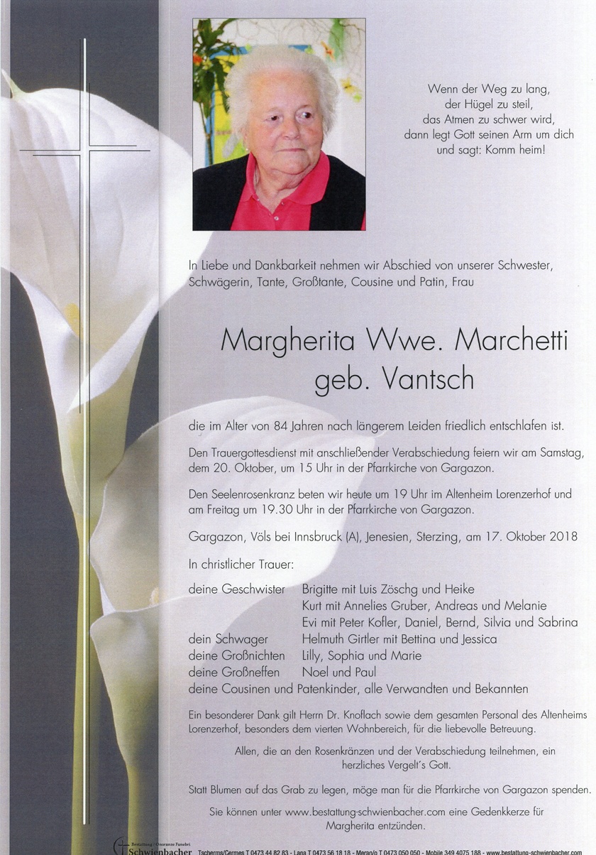 Parte: Margherita Wwe. Marchetti geb. Vantsch 