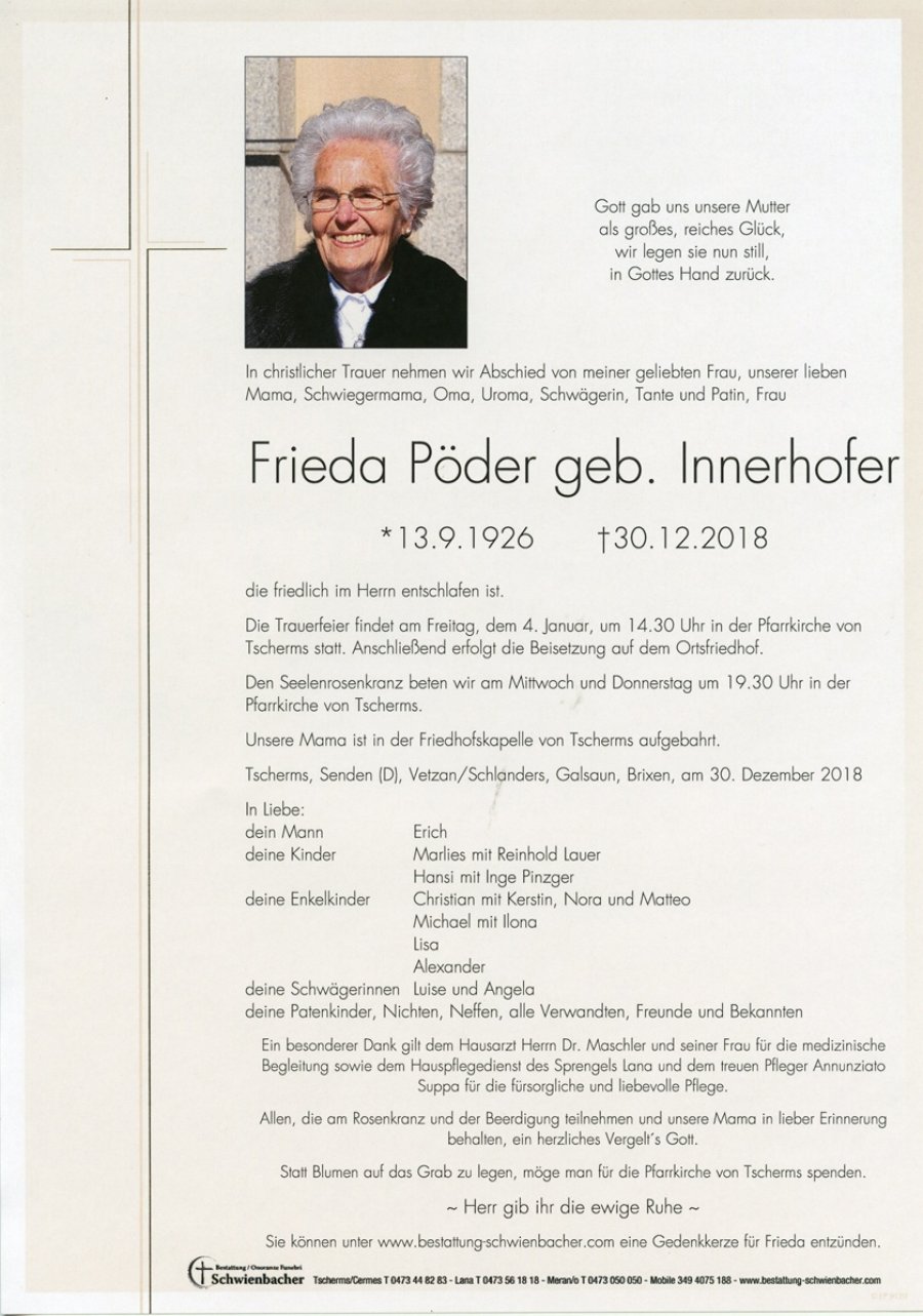 Parte: Frieda Pöder geb. Innerhofer