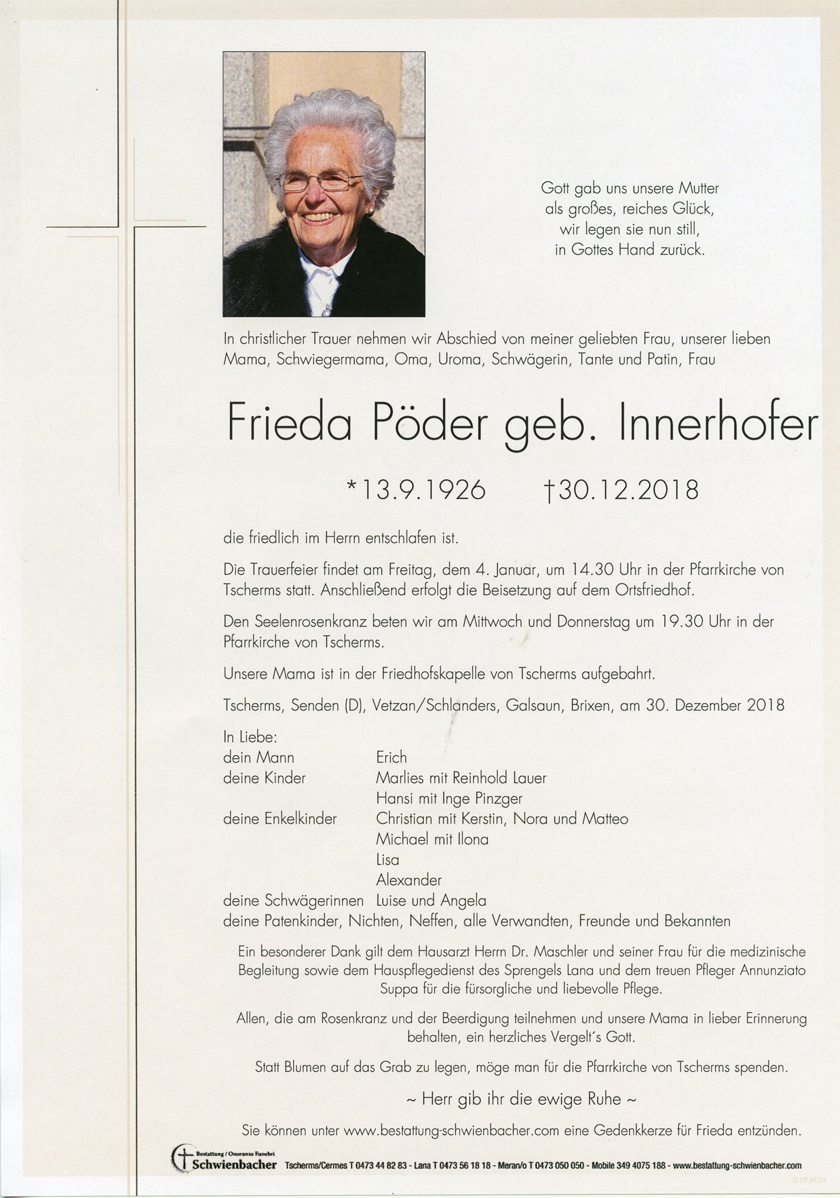 Parte: Frieda Pöder geb. Innerhofer 