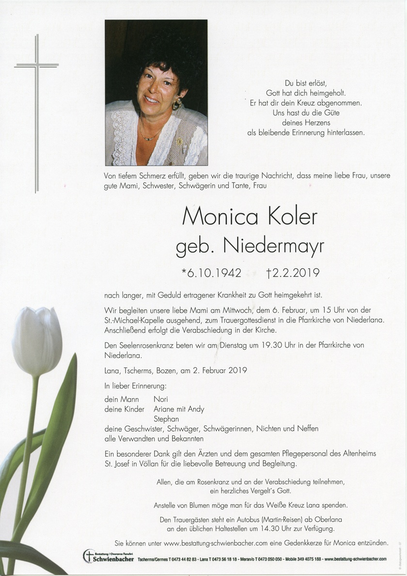 Parte: Monica Koler geb. Niedermayr 