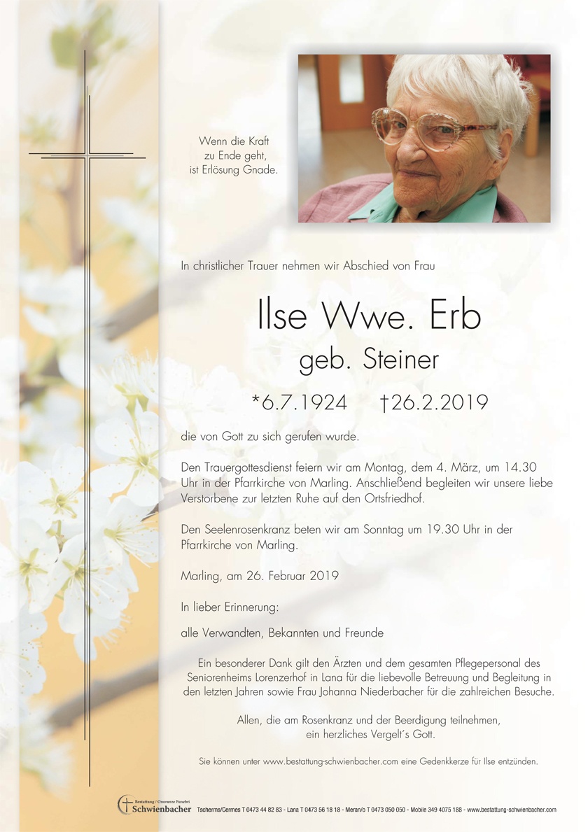 Parte: Ilse Wwe. Erb geb. Steiner 