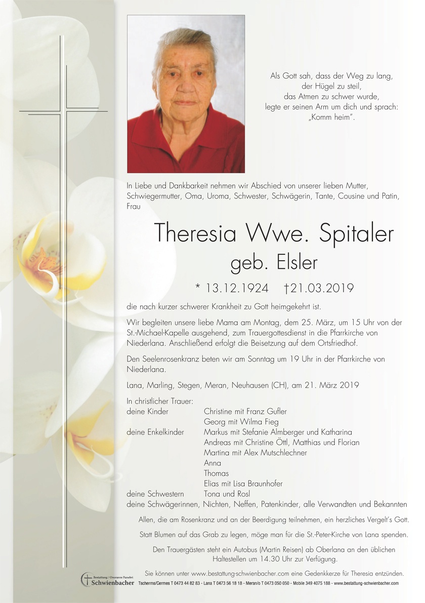 Parte: Theresia Maria Wwe. Spitaler geb. Elsler 