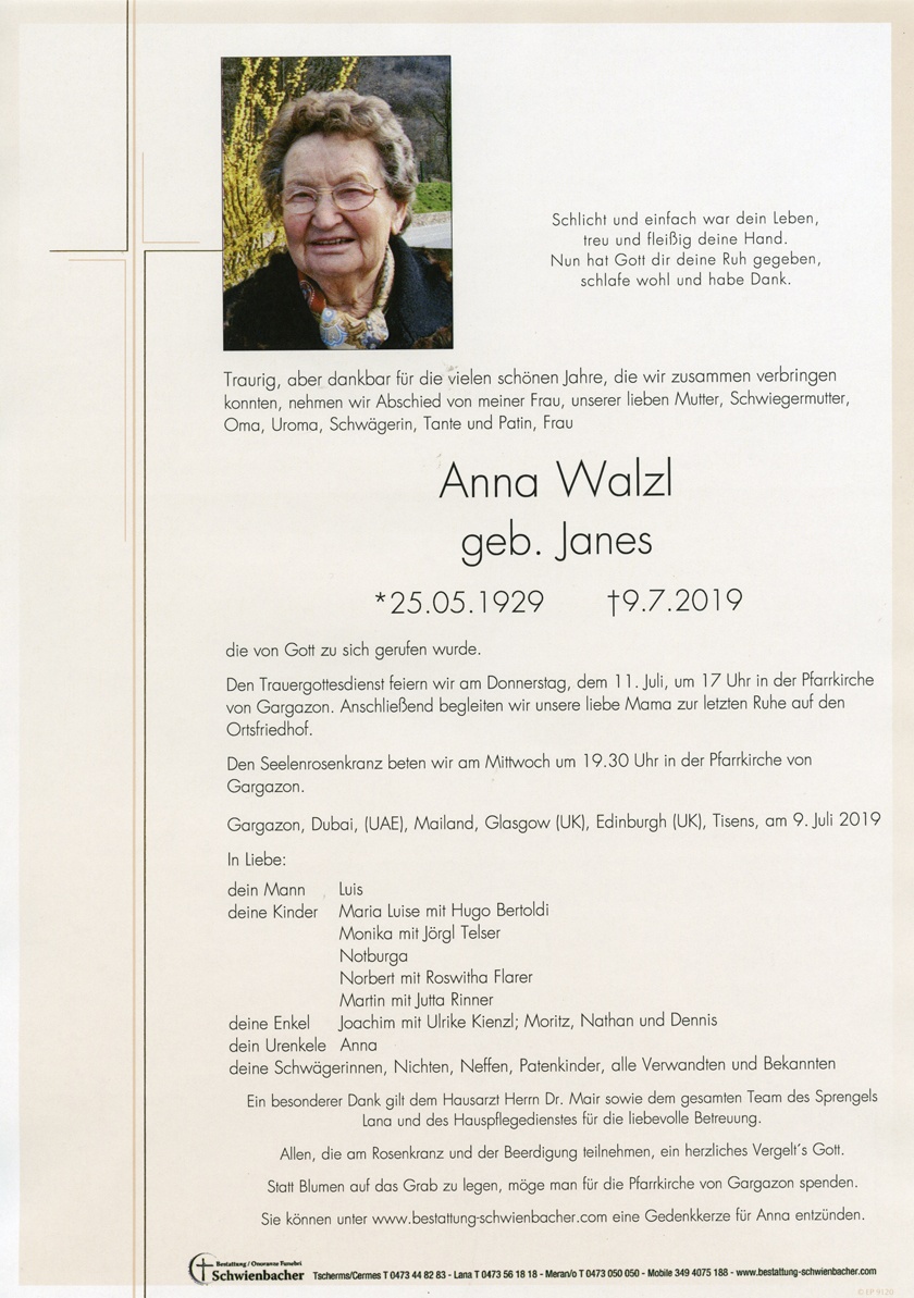 Parte: Anna Walzl geb. Janes 