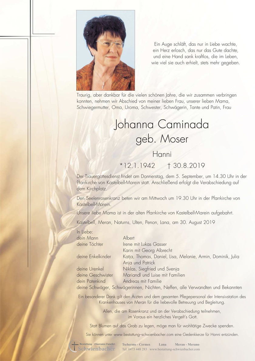 Parte: Johanna Caminada geb. Moser 