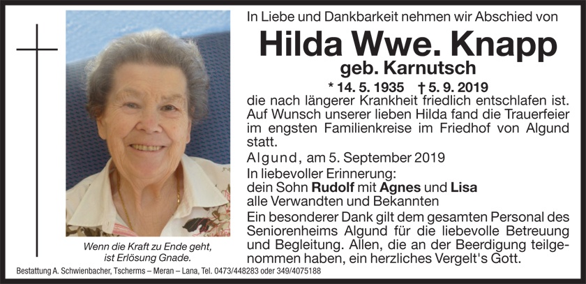 Medien: Hilda Wwe. Knapp geb. Karnutsch