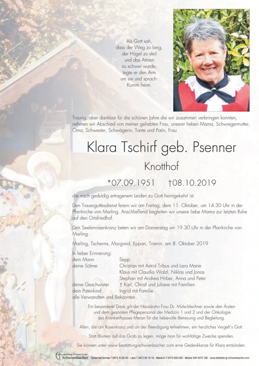 Parte: Klara Tschirf geb. Psenner