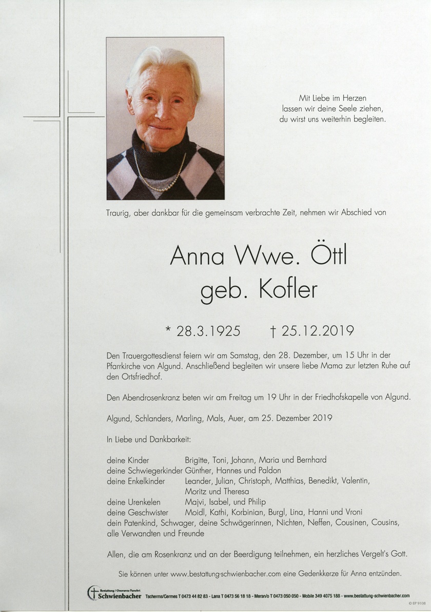 Parte: Anna Wwe. Öttl geb. Kofler 