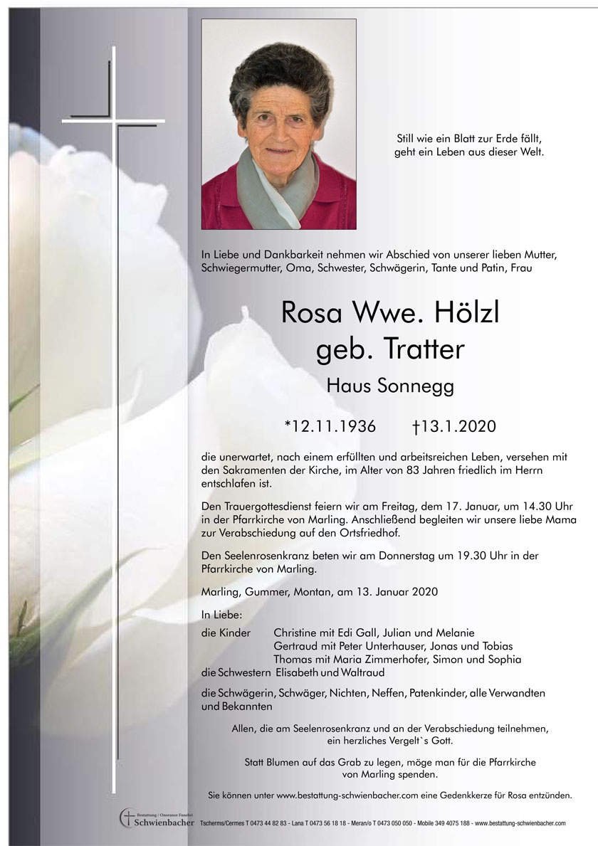 Parte: Rosa Wwe. Hölzl geb. Tratter 