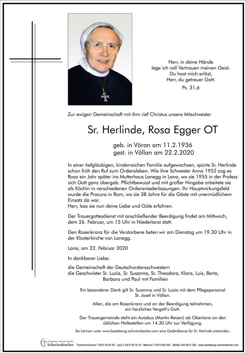 Parte: Sr. Herlinde, Rosa Egger OT 