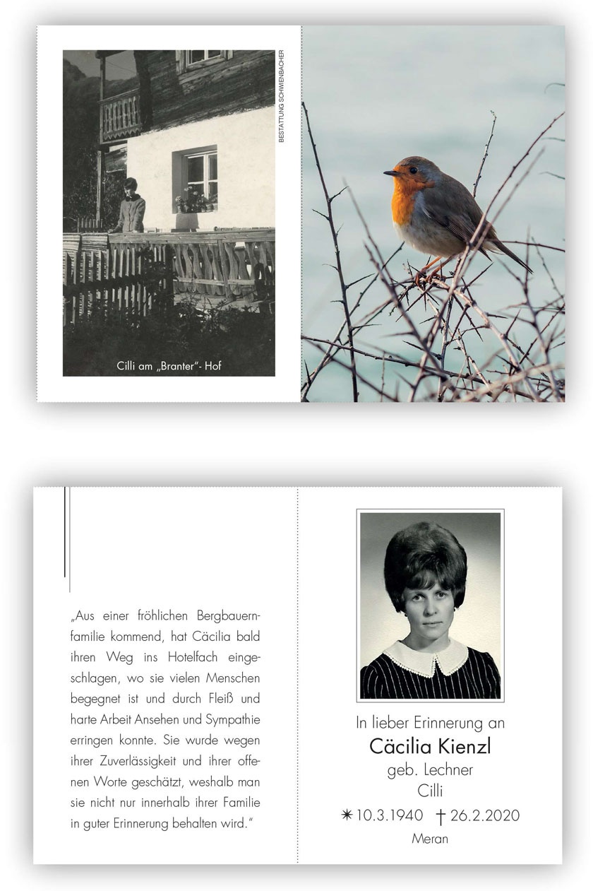 Sterbebild: Cäcilia Kienzl geb. Lechner
