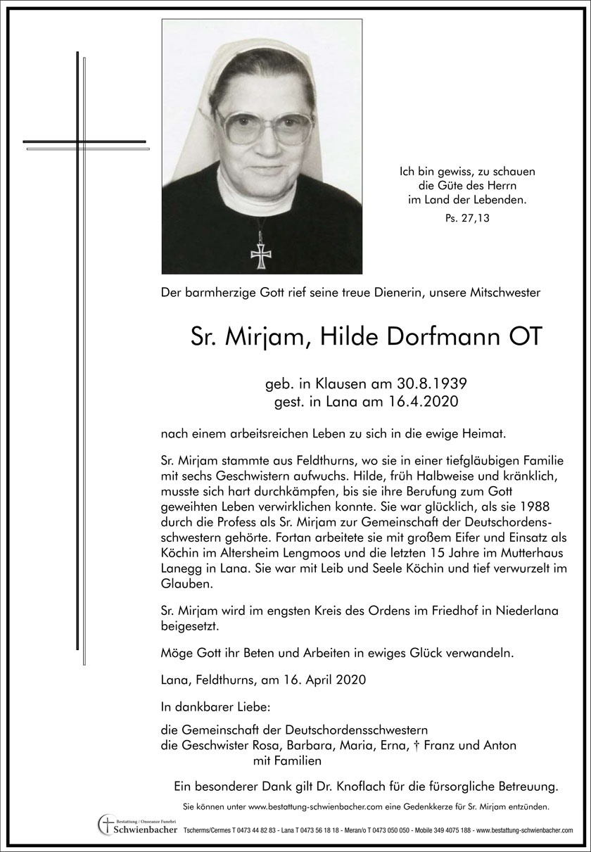 Parte: Sr. Mirjam, Hilde Dorfmann OT 