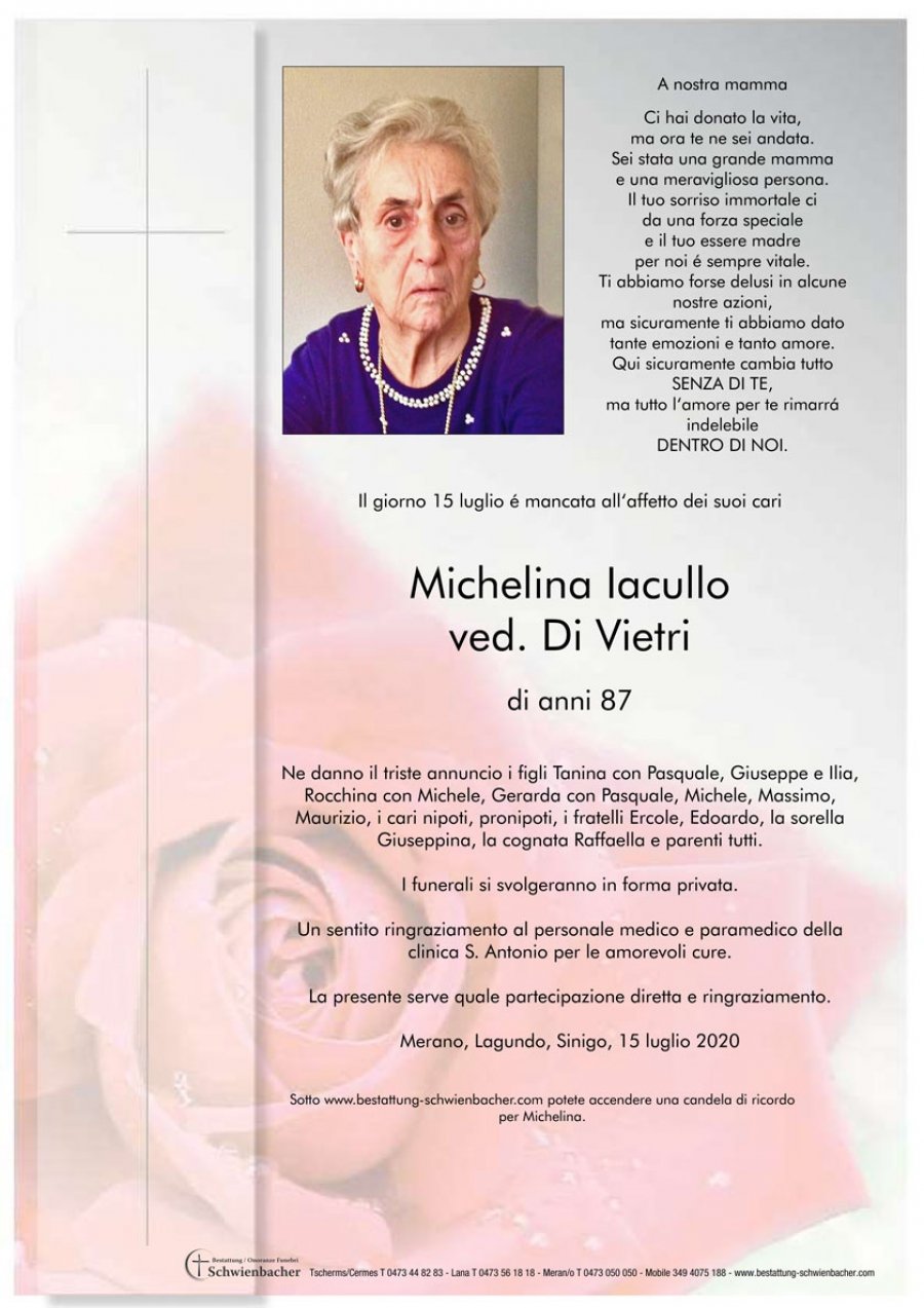 Parte: Michelina Iacullo ved. Di Vietri