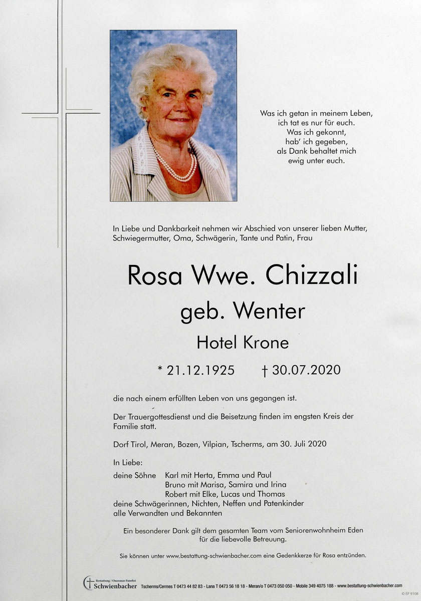 Parte: Rosa Wwe. Chizzali geb. Wenter 