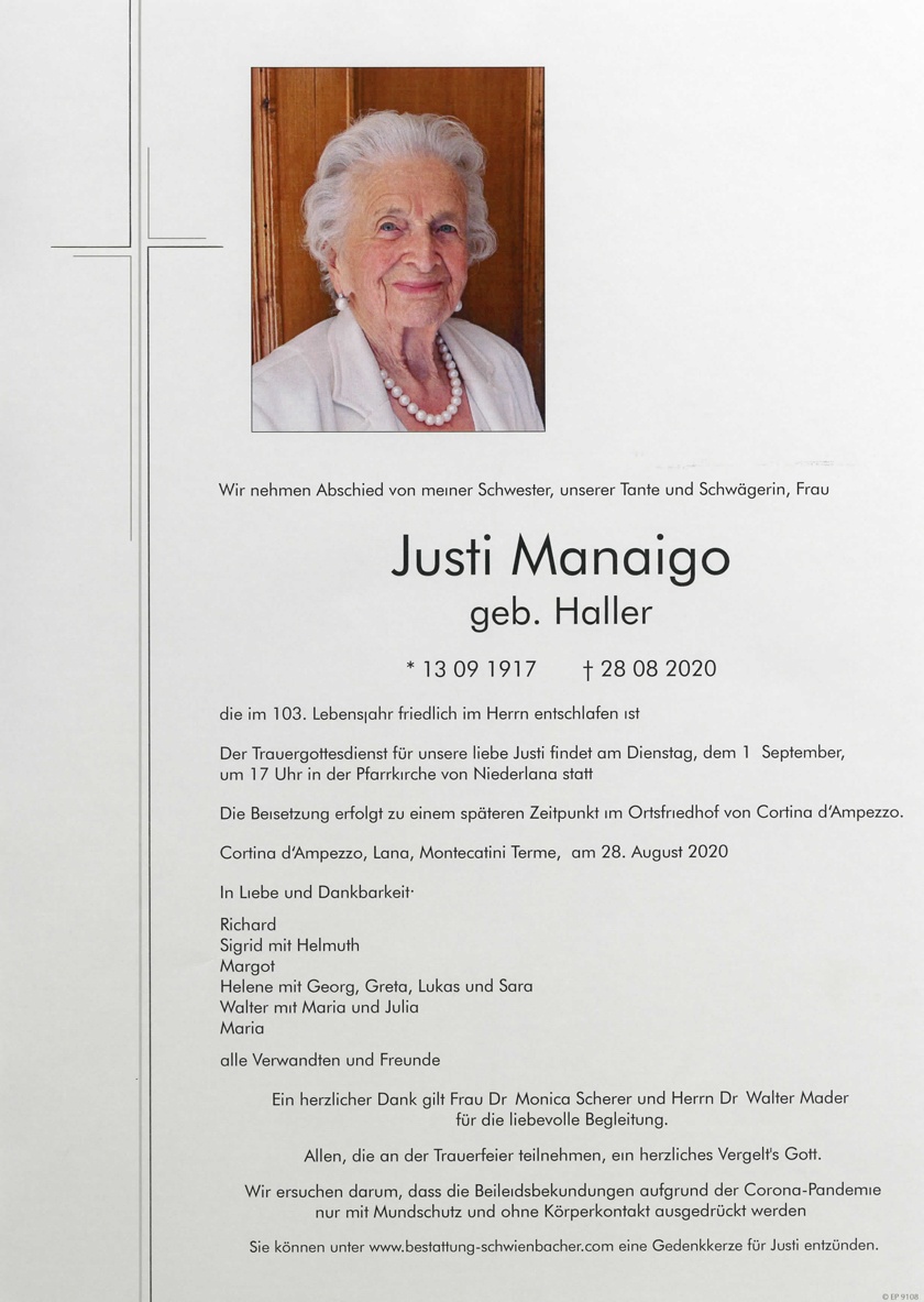 Parte: Justi Wwe. Manaigo geb. Haller 