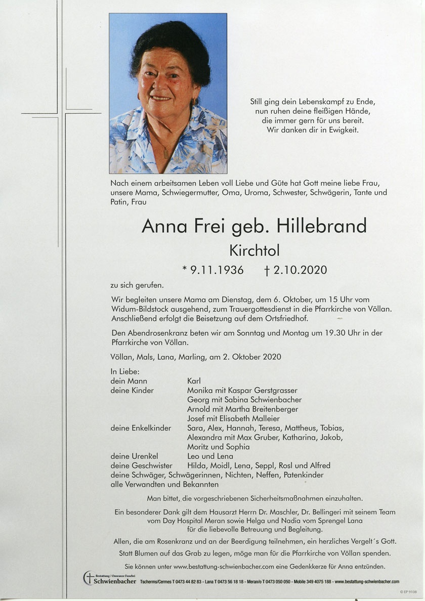 Parte: Anna Frei geb. Hillebrand