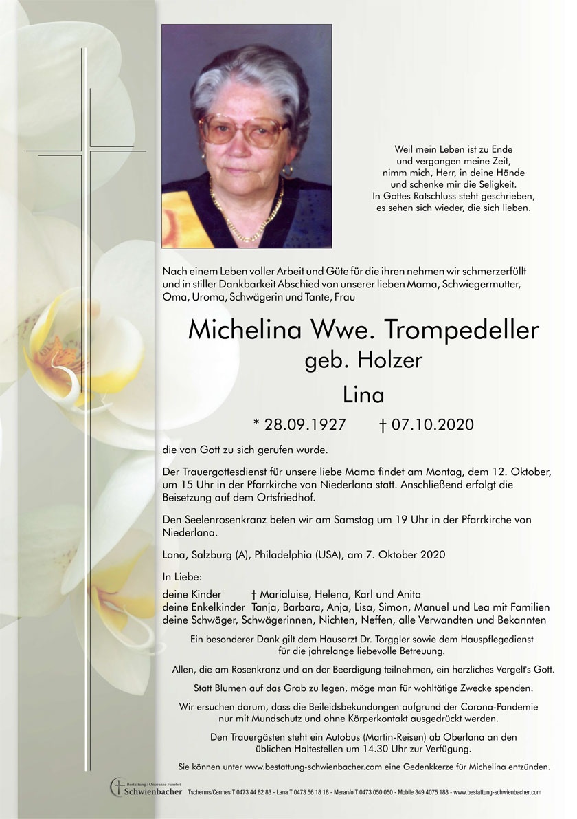 Parte: Michelina Wwe. Trompedeller geb. Holzner 