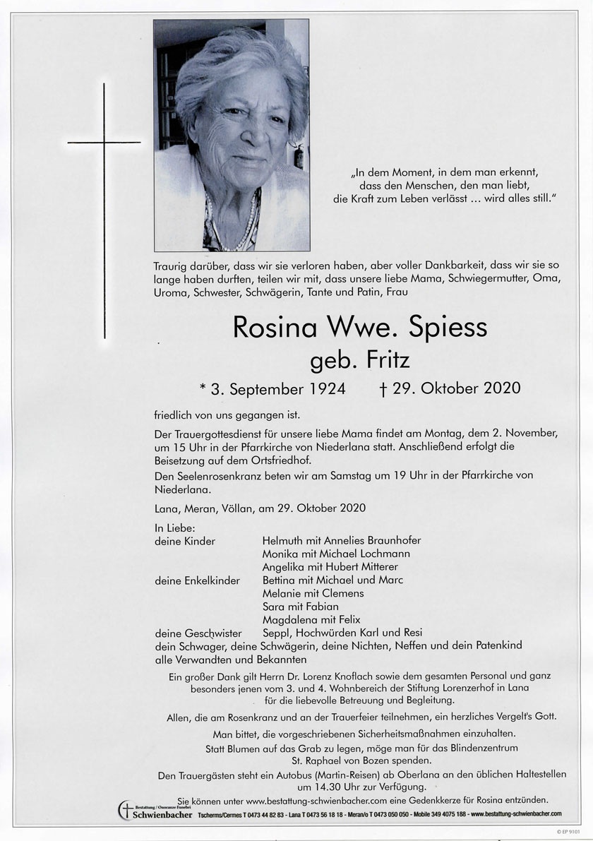 Parte: Rosina Wwe. Spiess geb. Fritz 