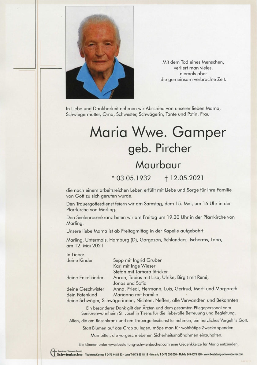 Parte: Maria Wwe. Gamper geb. Pircher 