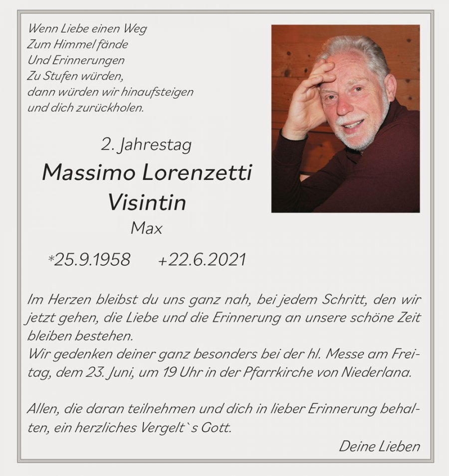 Jahrtag: Massimo Lorenzetti Visintin