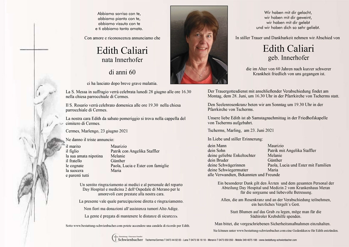 Parte: Edith Caliari geb. Innerhofer 
