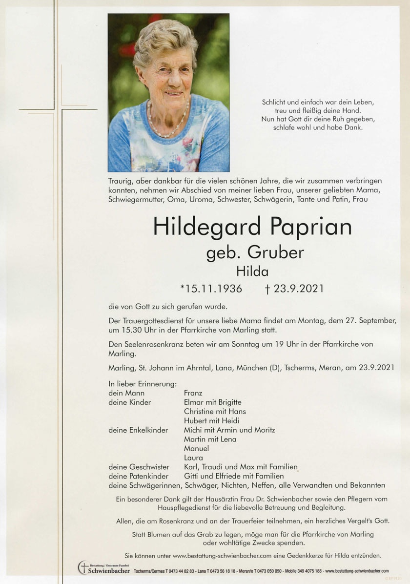 Parte: Hildegard Paprian geb. Gruber 