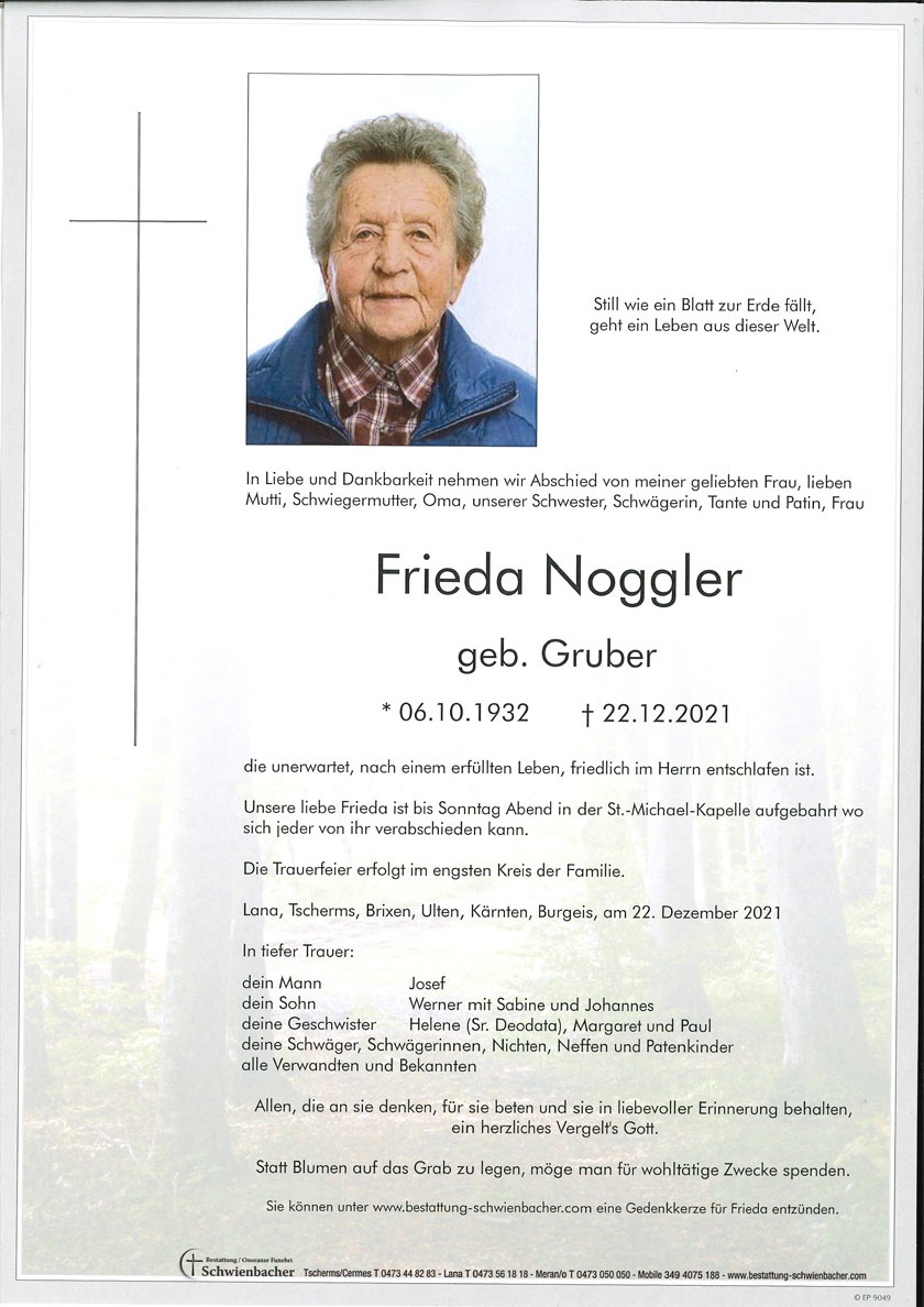 Parte: Frieda Noggler geb. Gruber 