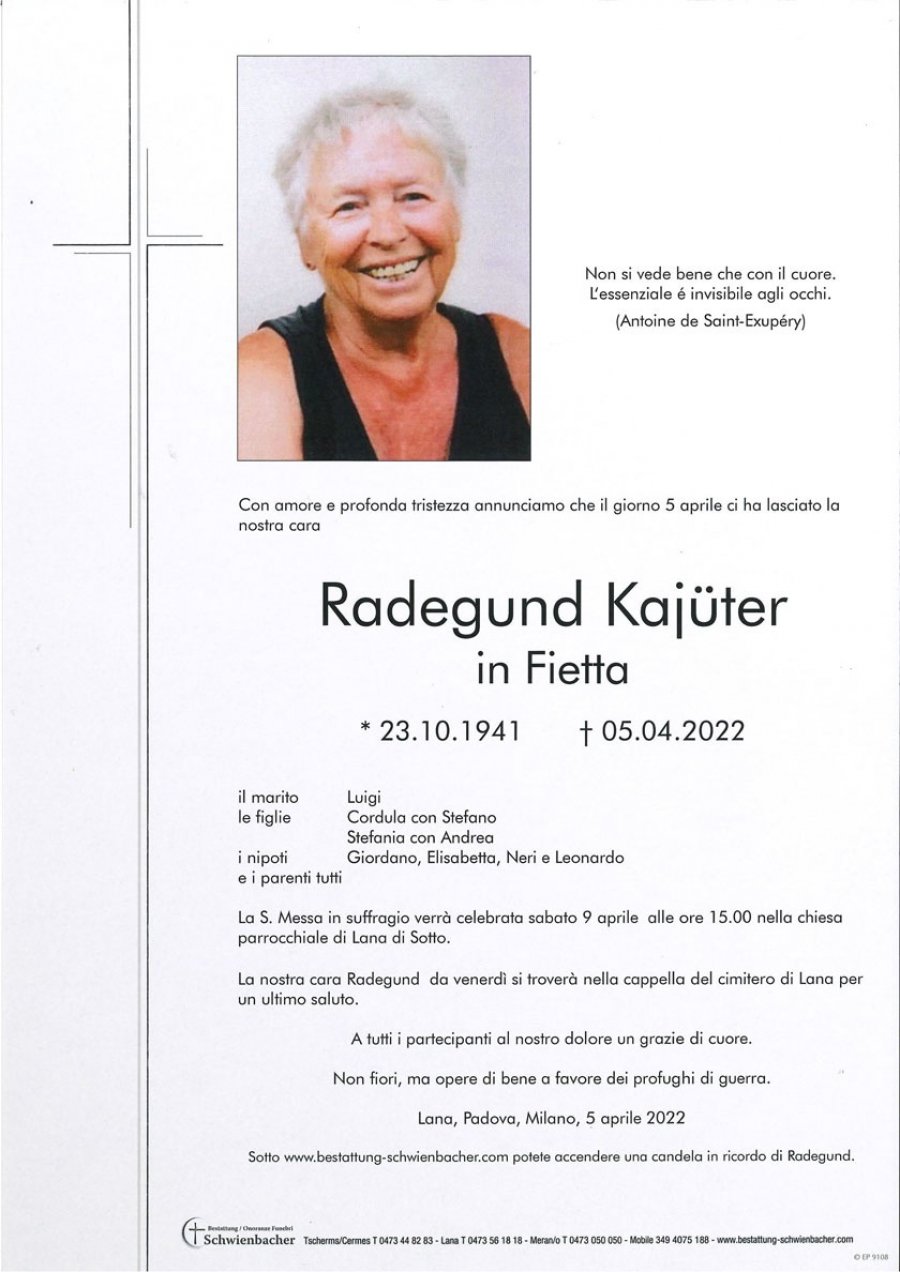 Parte: Radegund Kajüter verh. Fietta