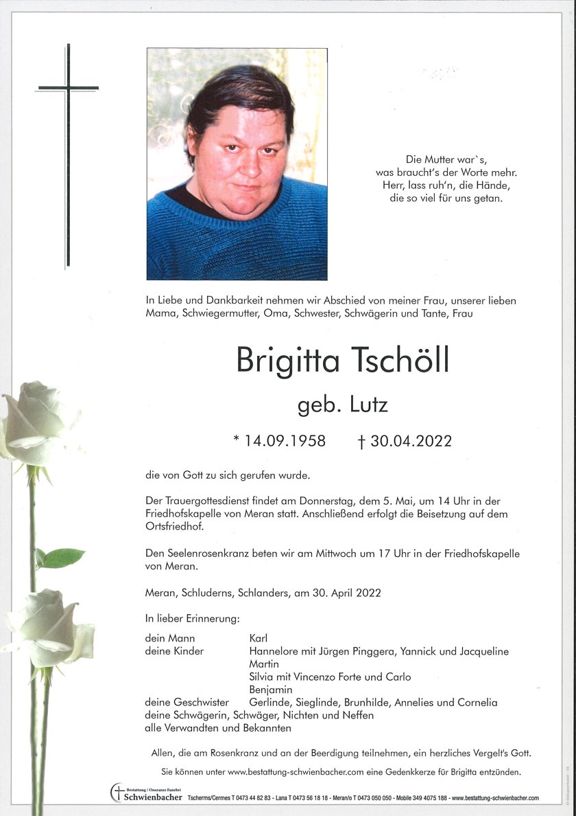 Parte: Brigitta Tschöll geb. Lutz 
