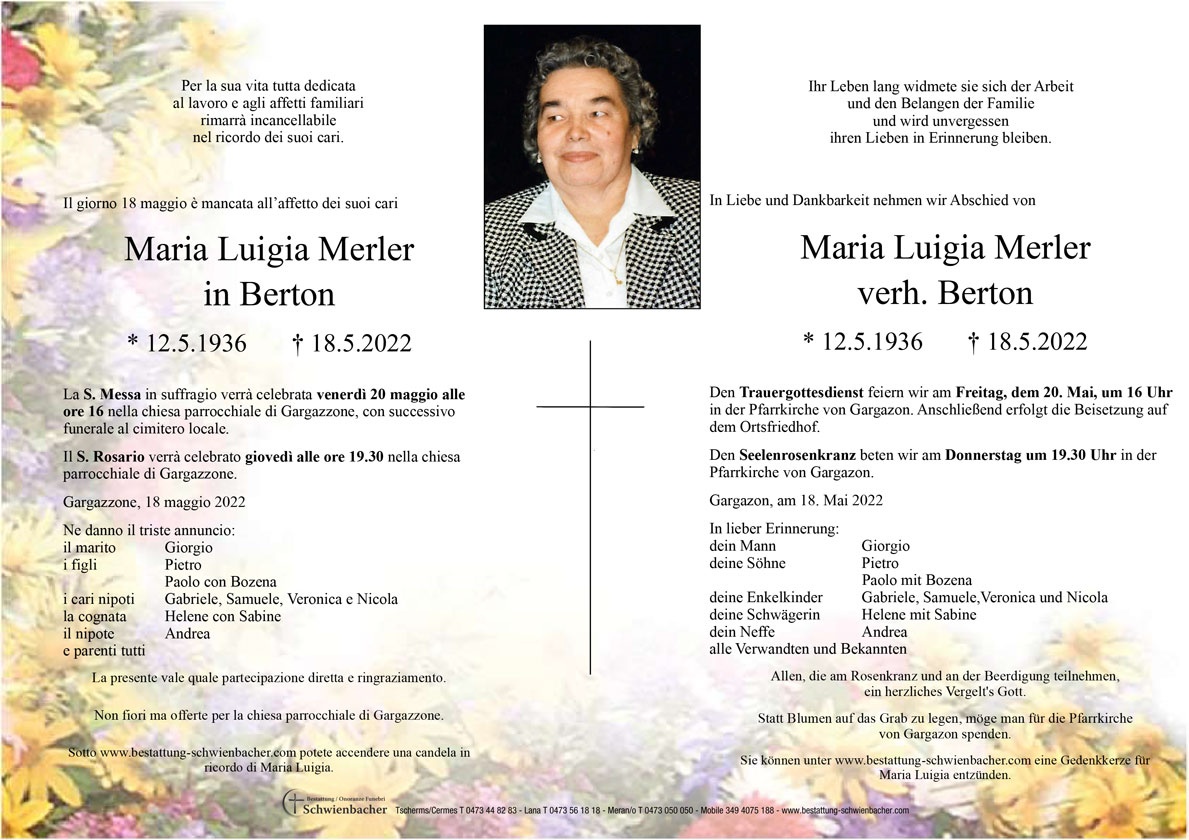 Parte: Maria Luigia Merler in Berton 
