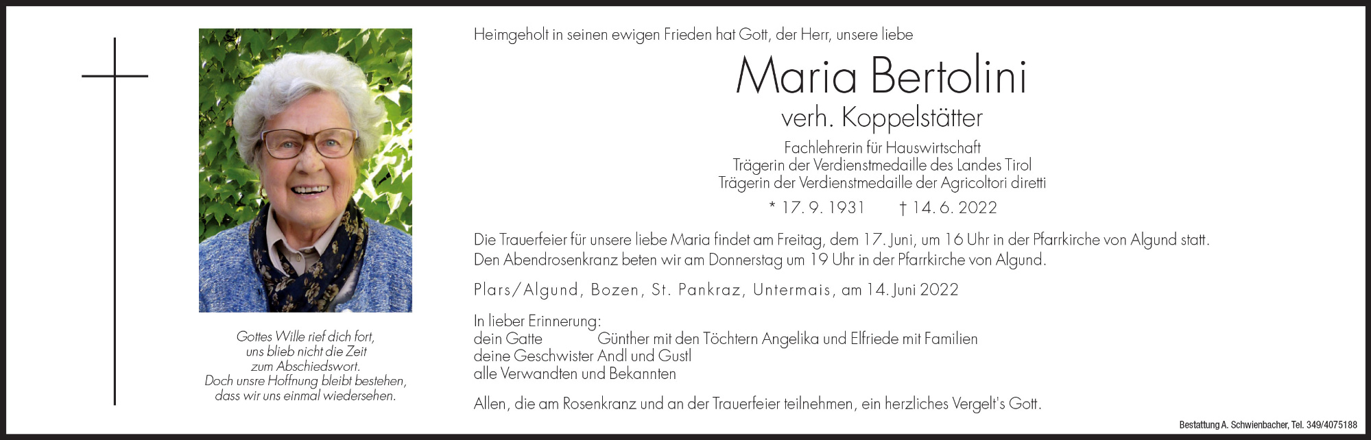 Medien: Maria Koppelstätter geb. Bertolini