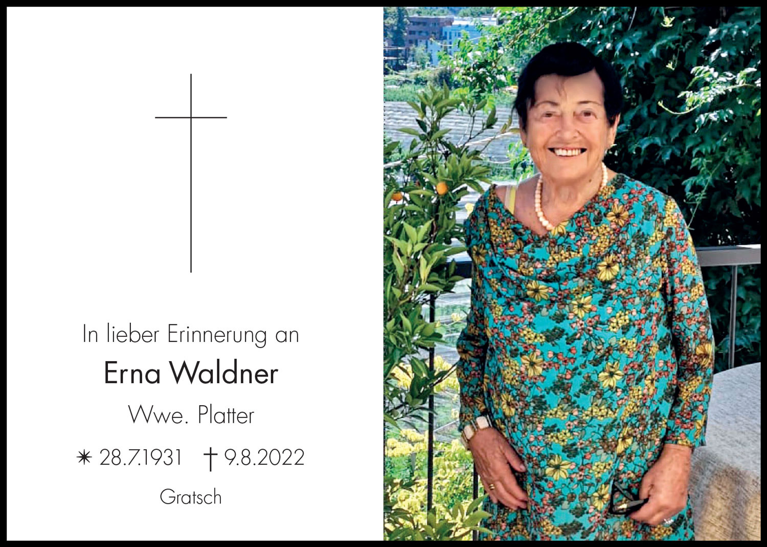 Sterbebild: Erna Waldner Wwe. Platter