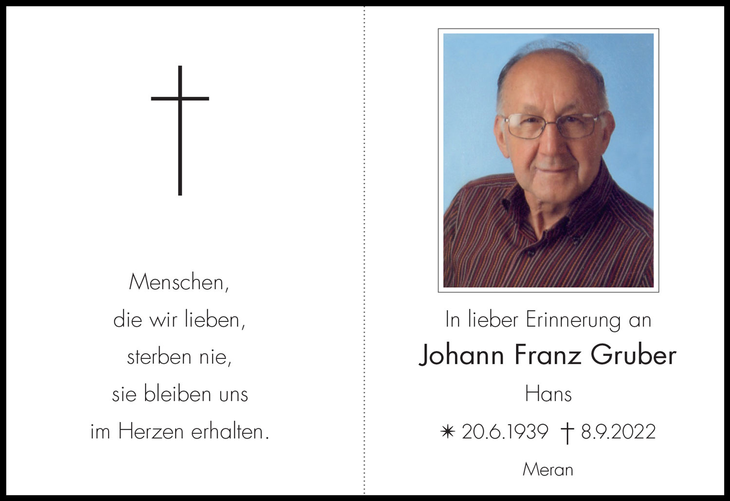 Sterbebild: Johann Franz Gruber