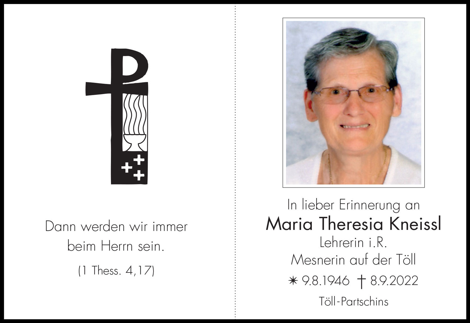 Sterbebild: Maria Theresia Kneissl