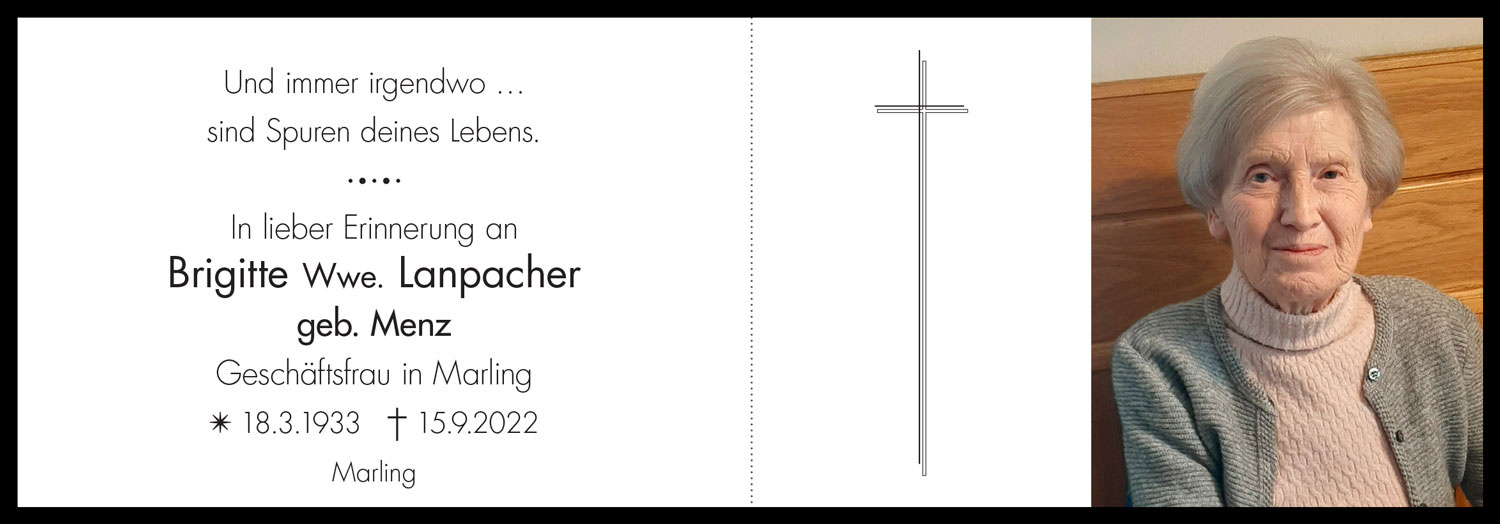 Sterbebild: Brigitte Wwe. Lanpacher geb. Menz