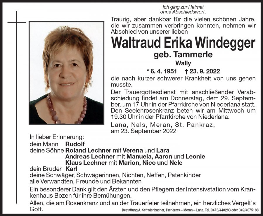 Medien: Waltraud Erika Windegger geb. Tammerle