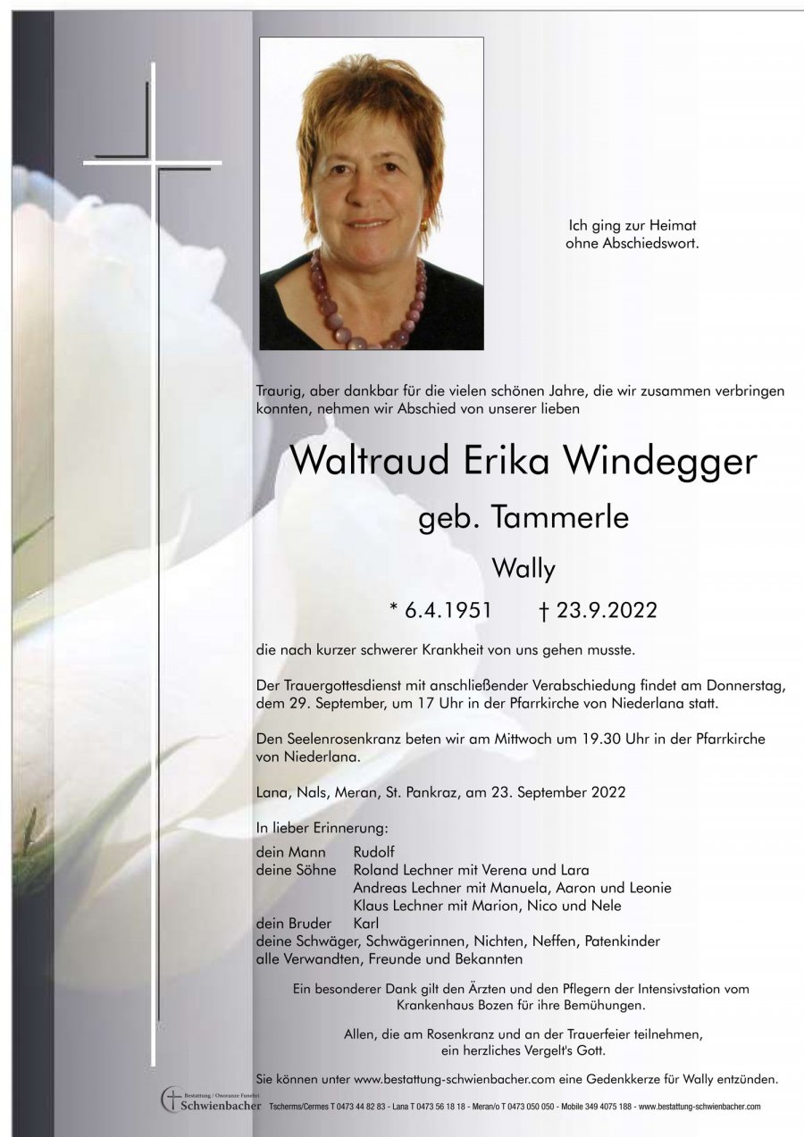 Parte: Waltraud Erika Windegger geb. Tammerle