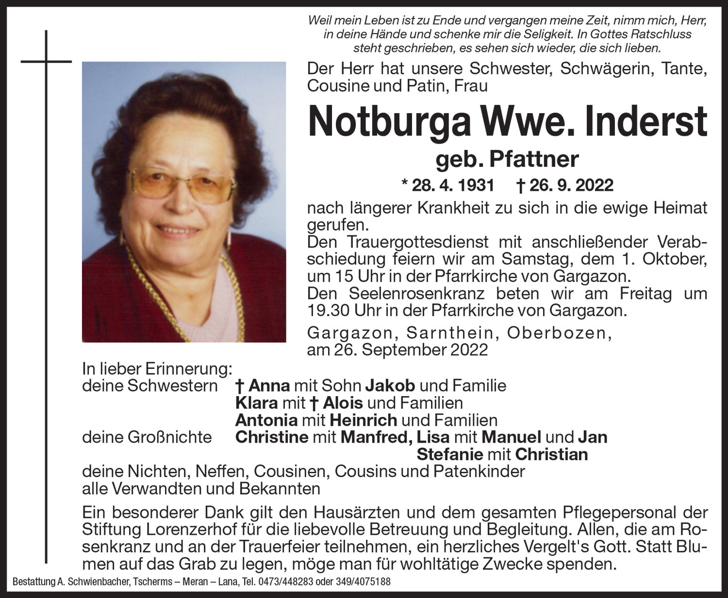 Medien: Notburga Wwe. Inderst geb. Pfattner