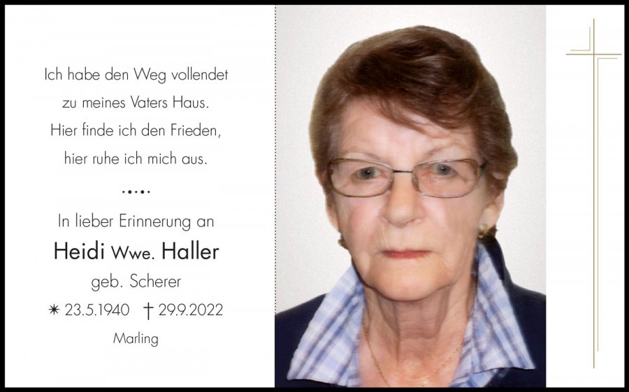 Sterbebild: Heidi Wwe. Haller geb. Scherer