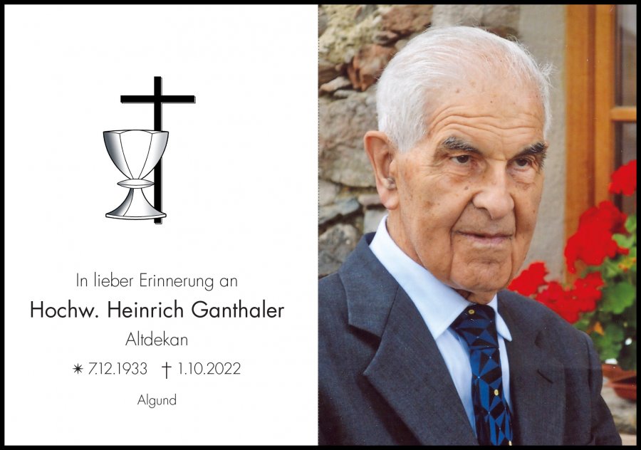 Sterbebild: Hochw. Heinrich Ganthaler
