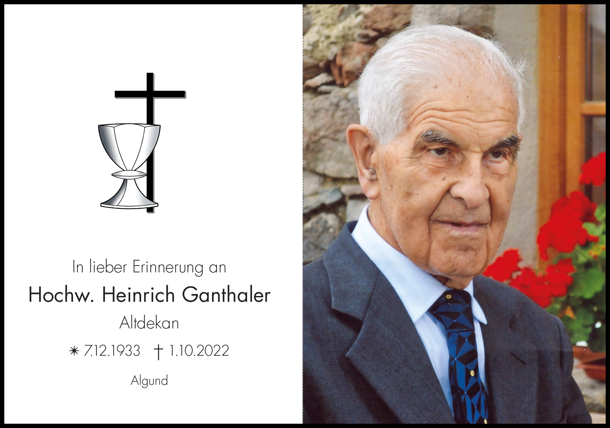 Sterbebild: Hochw. Heinrich Ganthaler