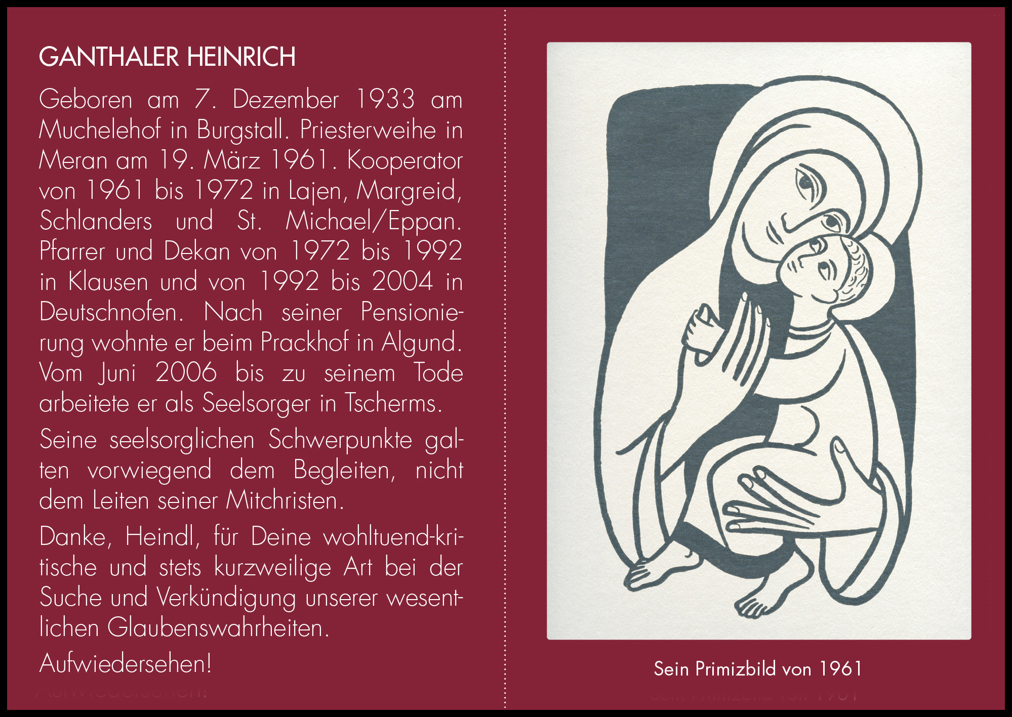 Sterbebild: Hochw. Heinrich Ganthaler