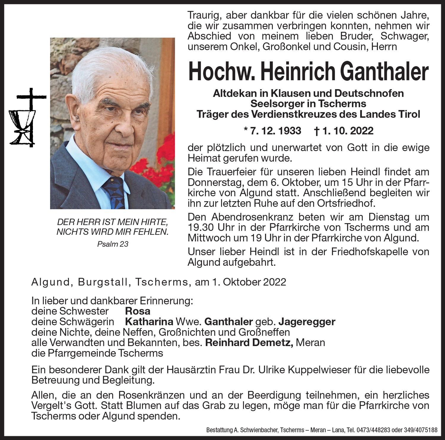 Medien: Hochw. Heinrich Ganthaler