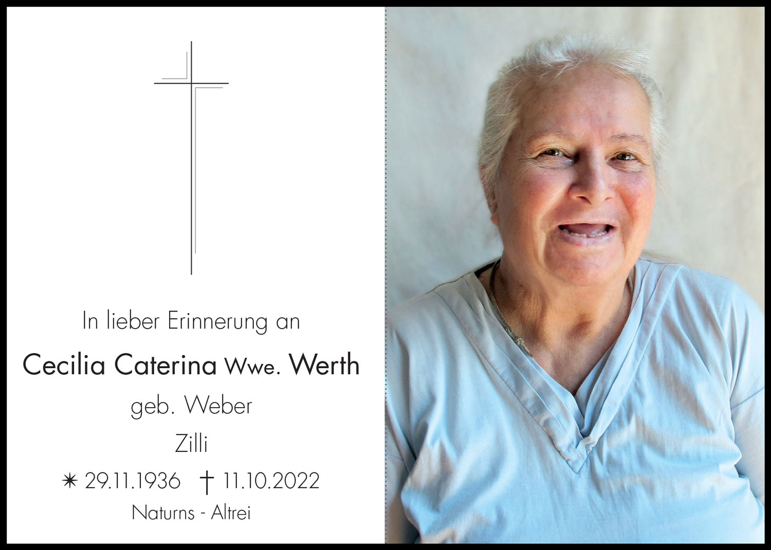 Sterbebild: Cecilia Caterina Wwe. Werth geb. Weber