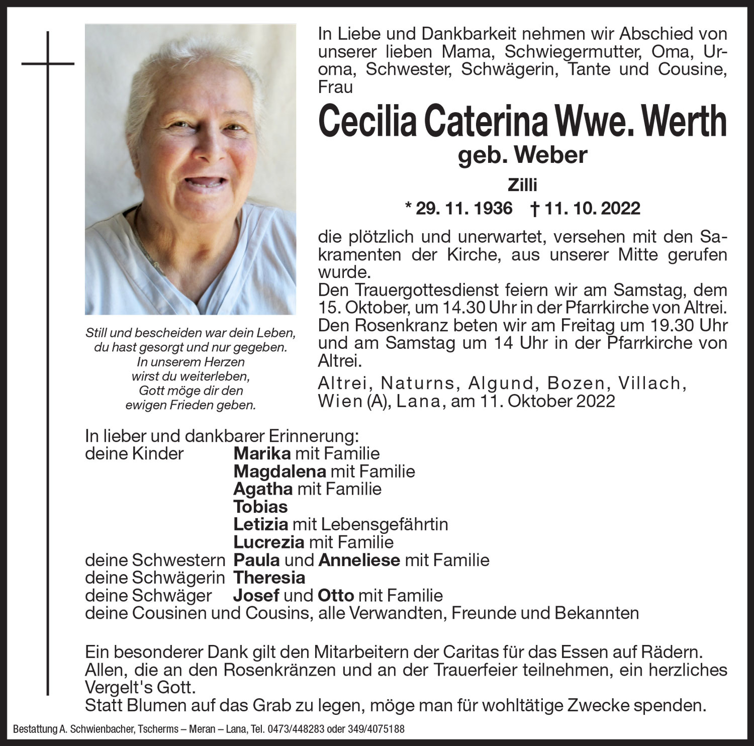 Medien: Cecilia Caterina Wwe. Werth geb. Weber